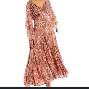 Free People , Bohemian, Style, Elegant Paisley Maxi Dress in Pink Boho